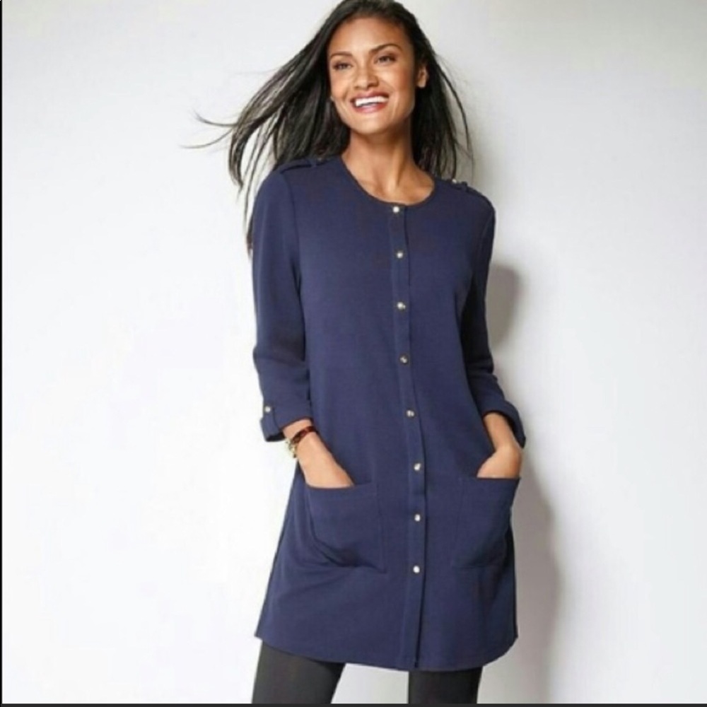 Lovely Lightweight Navy Polyester Tunic Cardigan